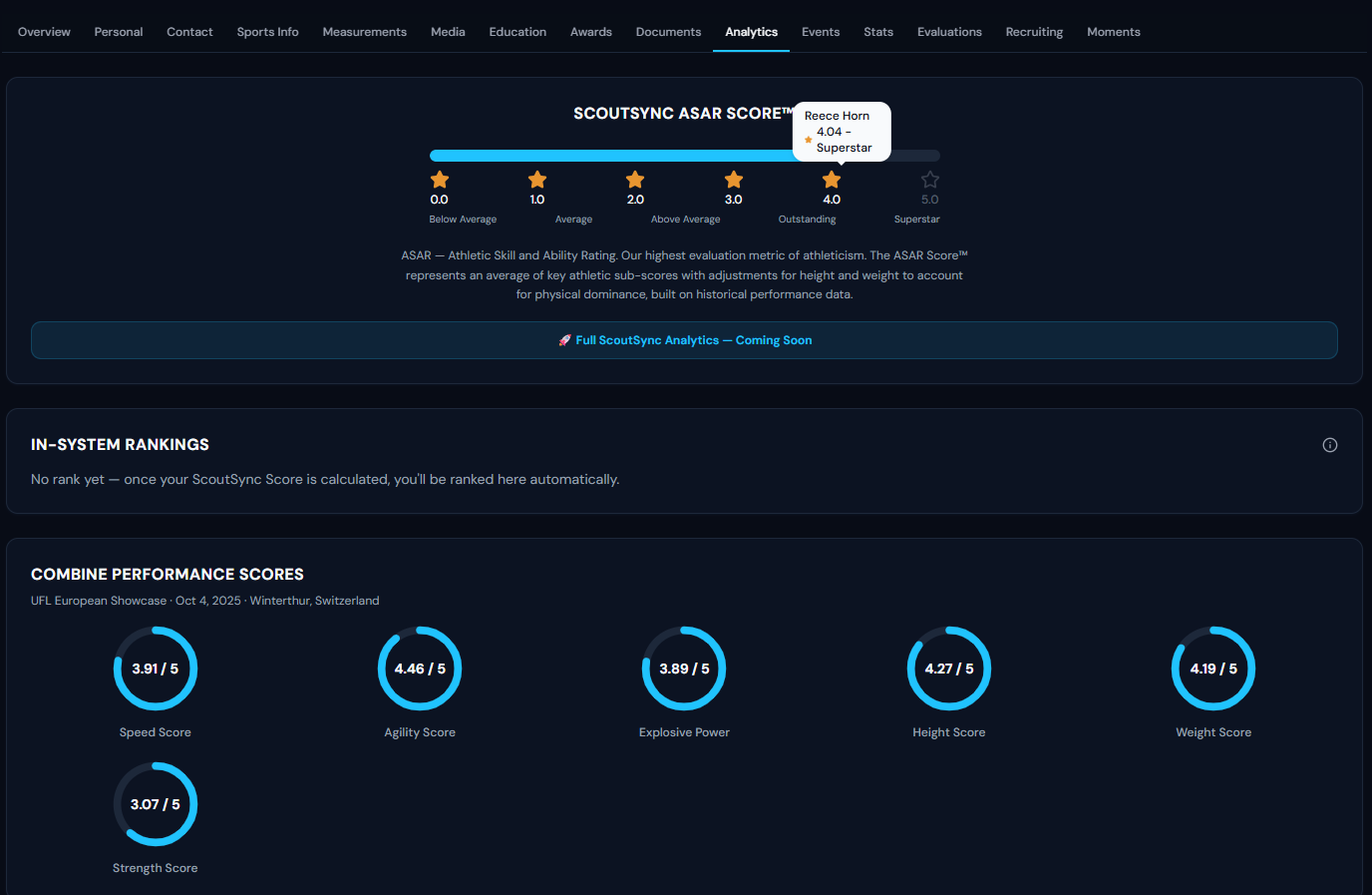 ScoutSync performance analytics with ASAR Score context